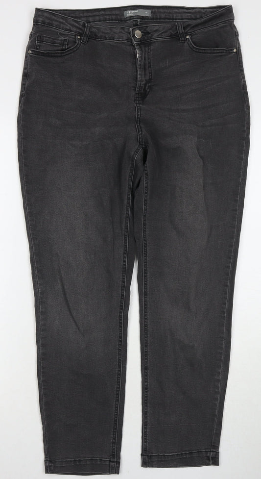 Nutmeg Womens Black Cotton Straight Jeans Size 14 L28 in Regular Zip