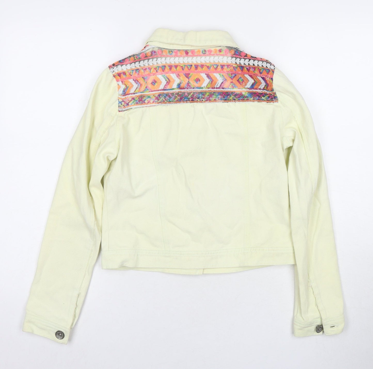 Boohoo Womens Yellow Geometric Jacket Size 8 Button - Sequin Detail