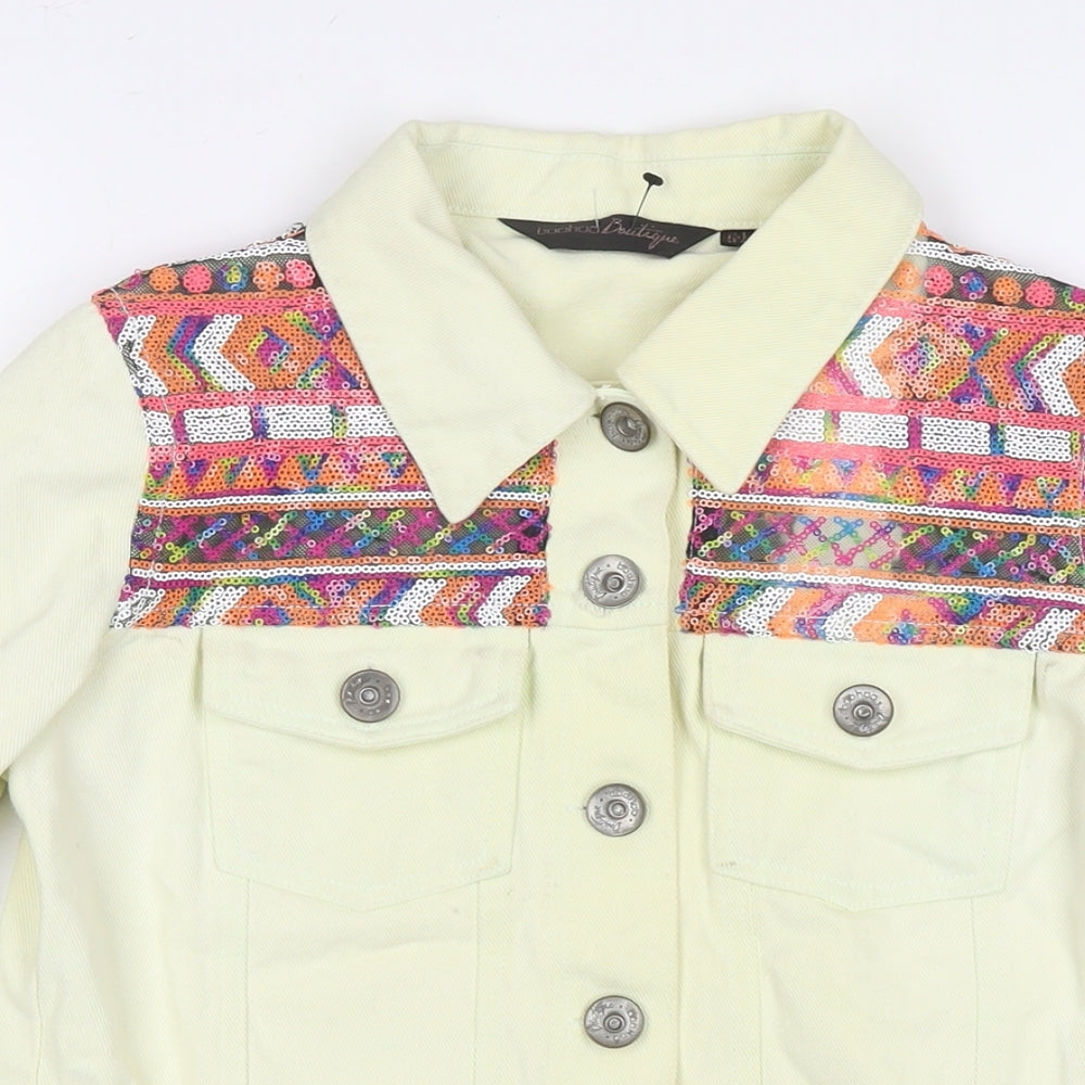 Boohoo Womens Yellow Geometric Jacket Size 8 Button - Sequin Detail