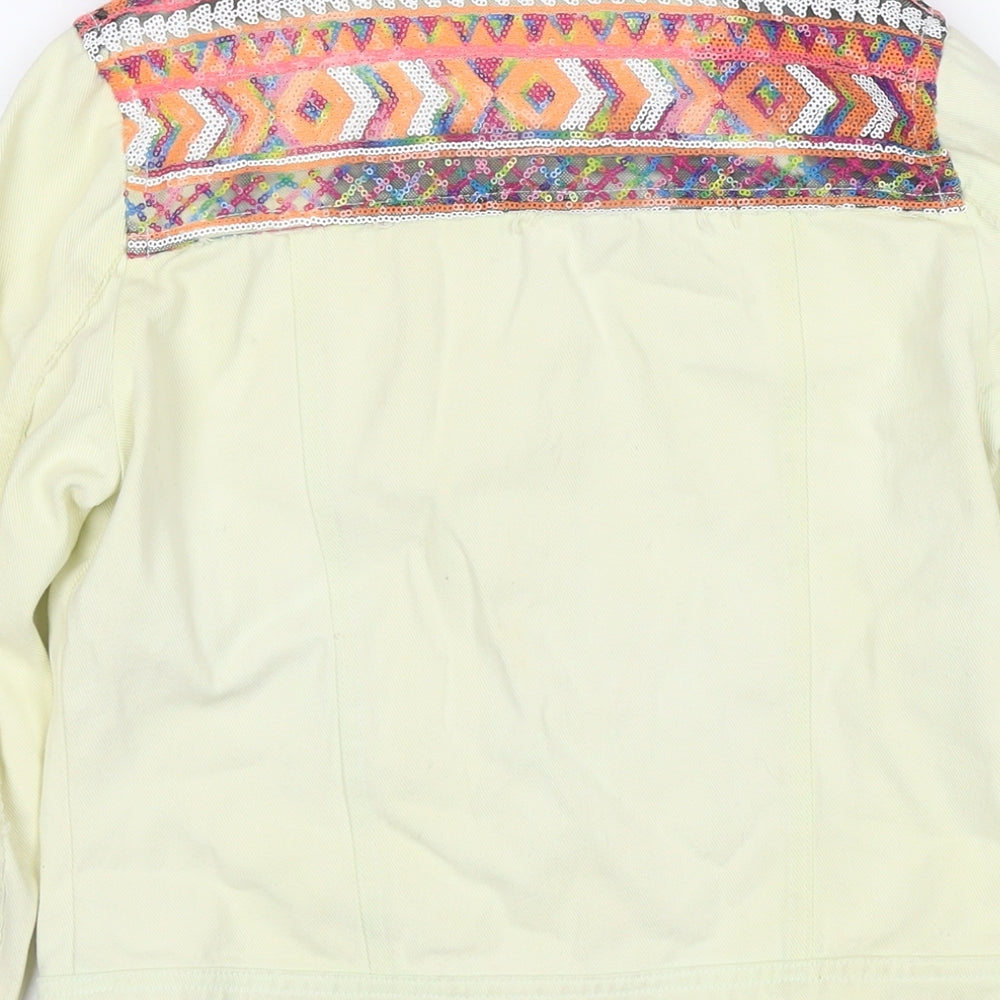 Boohoo Womens Yellow Geometric Jacket Size 8 Button - Sequin Detail