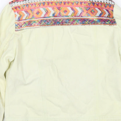 Boohoo Womens Yellow Geometric Jacket Size 8 Button - Sequin Detail