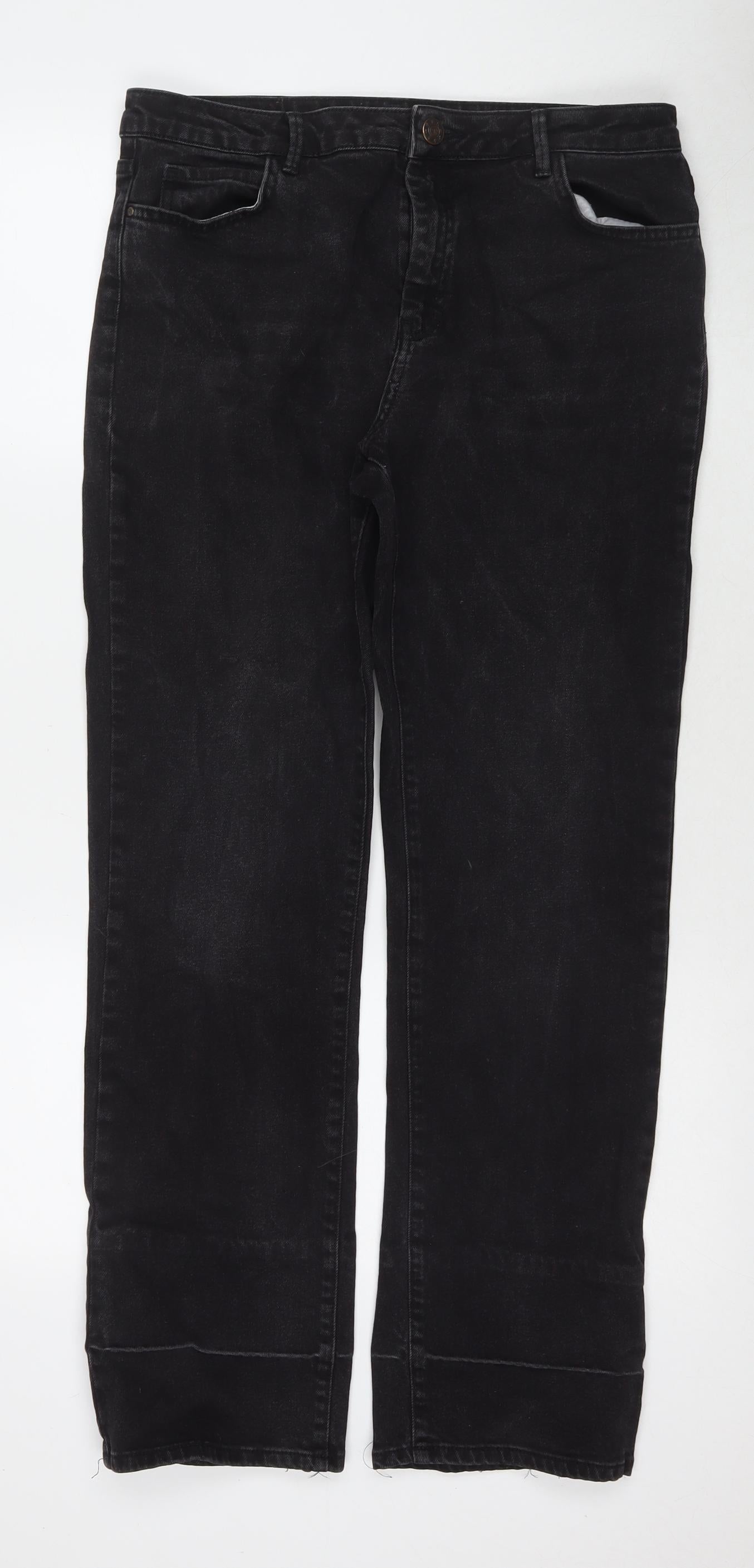La Redoute Womens Black Cotton Bootcut Jeans Size 14 L29 in Regular Zip
