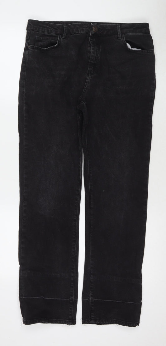 La Redoute Womens Black Cotton Bootcut Jeans Size 14 L29 in Regular Zip