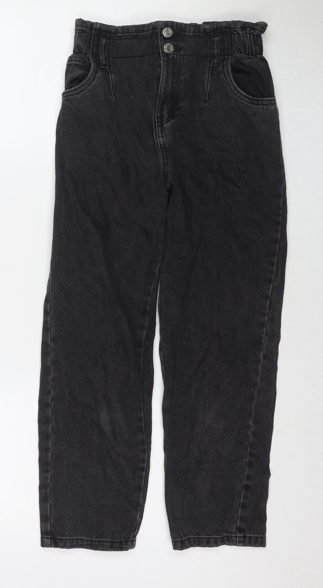 Zara Girls Black Polyester Blend Straight Jeans Size 11-12 Years L23 in Regular Zip