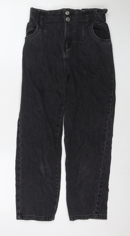 Zara Girls Black Polyester Blend Straight Jeans Size 11-12 Years L23 in Regular Zip