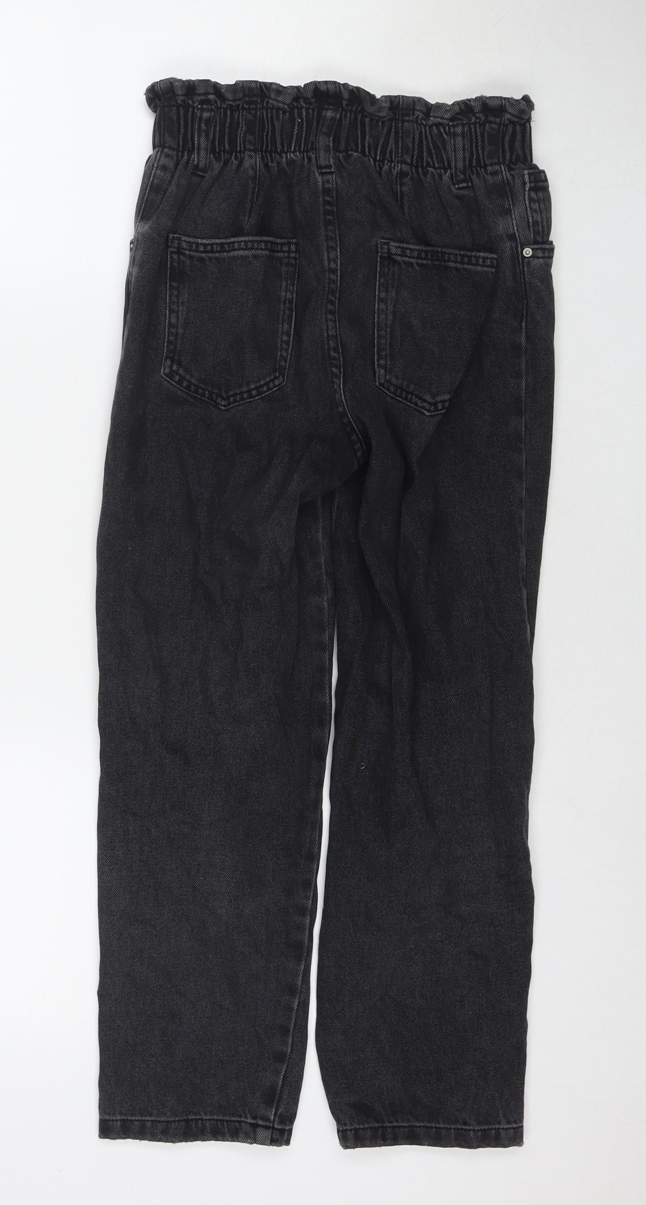 Zara Girls Black Polyester Blend Straight Jeans Size 11-12 Years L23 in Regular Zip