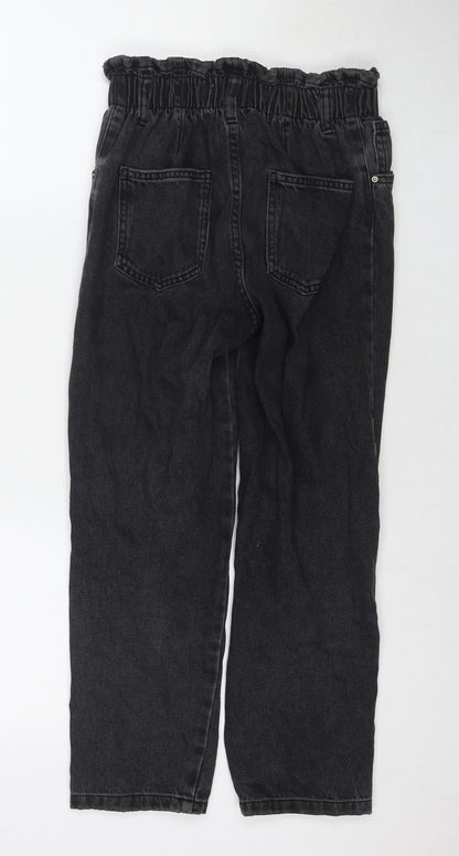 Zara Girls Black Polyester Blend Straight Jeans Size 11-12 Years L23 in Regular Zip