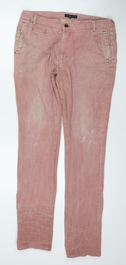 Villain Mens Pink Cotton Straight Jeans Size 36 in L33 in Regular Zip