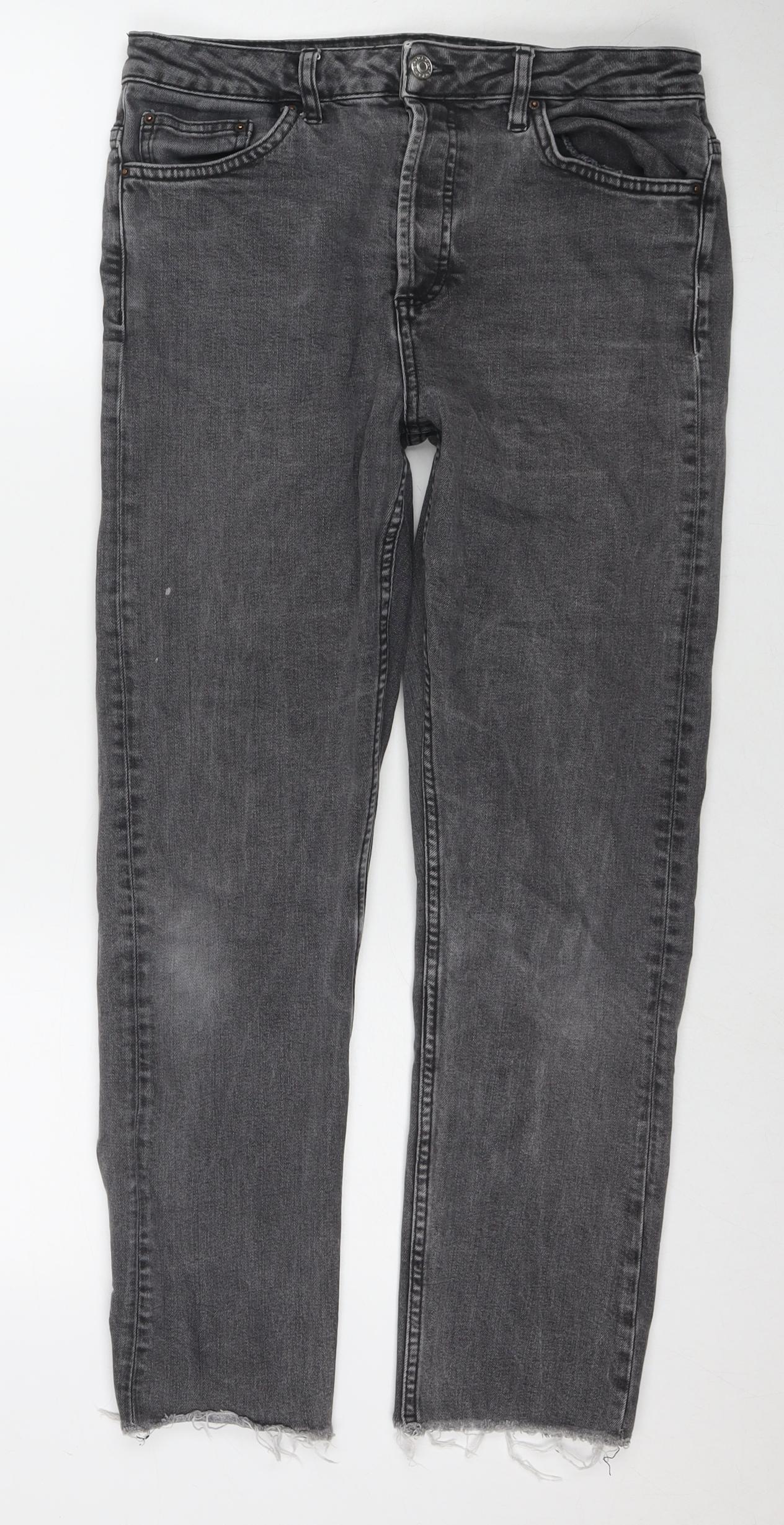 Topshop Womens Grey Cotton Cropped Jeans Size 30 L32 in Regular Zip