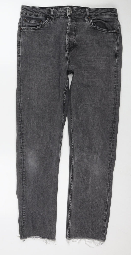 Topshop Womens Grey Cotton Cropped Jeans Size 30 L32 in Regular Zip