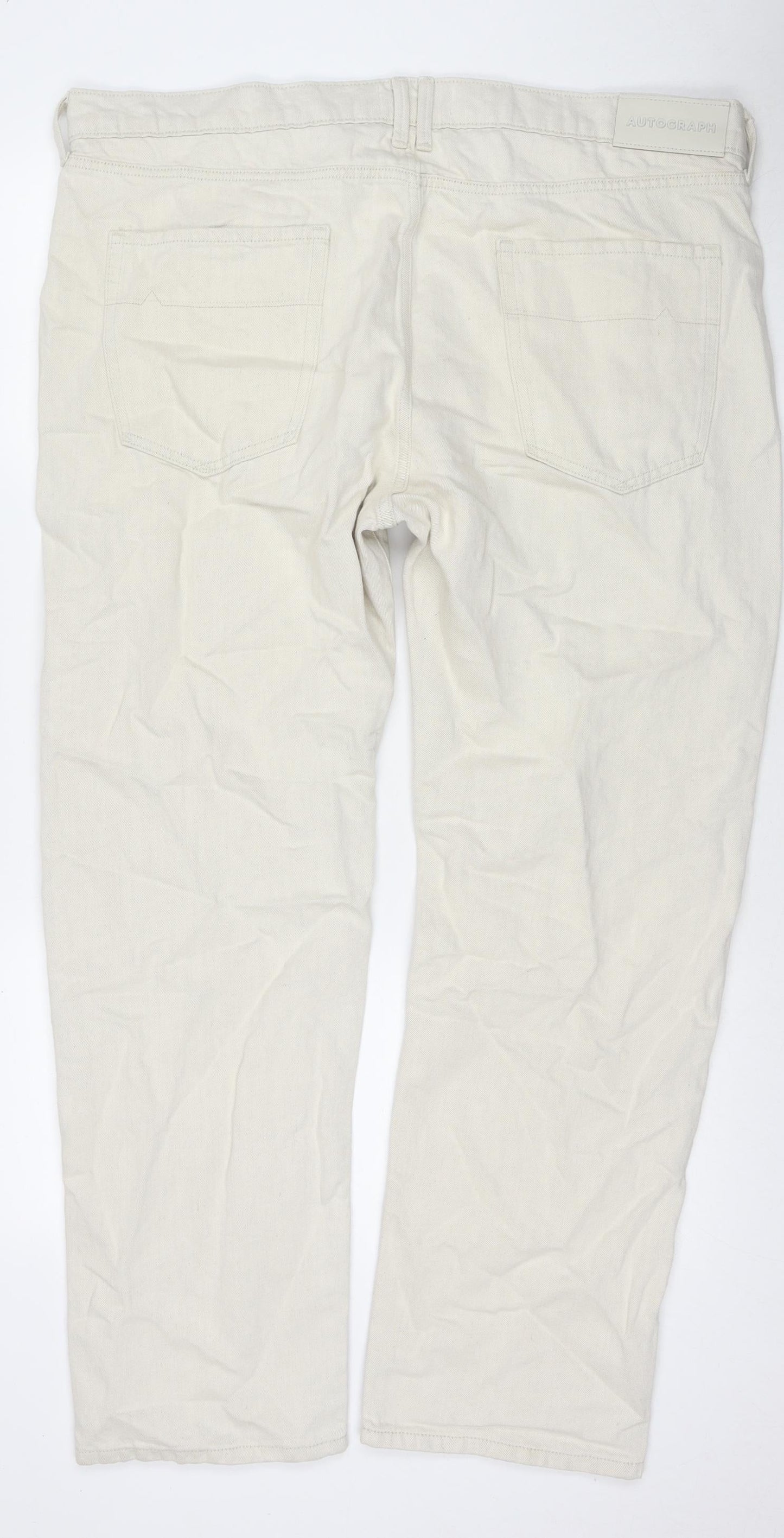 Autograph Mens Ivory Cotton Straight Jeans Size 42 in L31 in Regular Zip