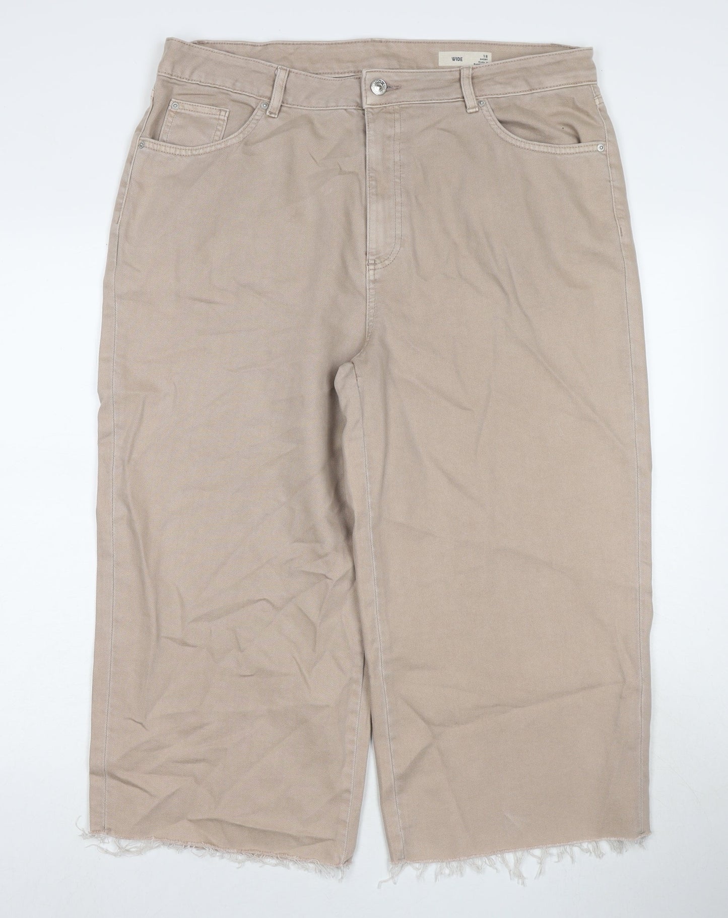 Womens UK Size 18 Marks and Spencer Regular Fit Wide-Leg Beige Jeans