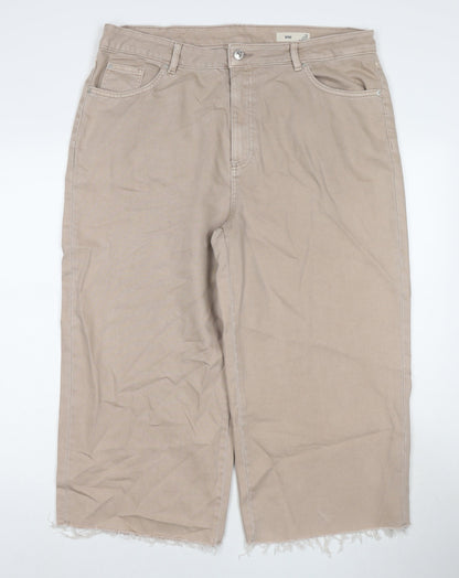 Womens UK Size 18 Marks and Spencer Regular Fit Wide-Leg Beige Jeans