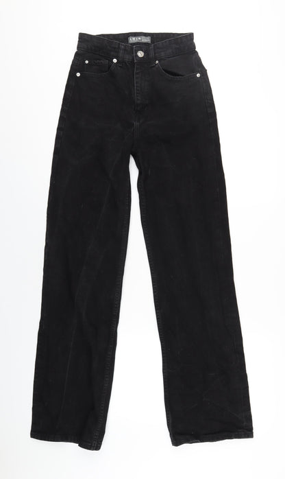 Denim & Co. Womens Black Cotton Straight Jeans Size 8 L33 in Regular Zip
