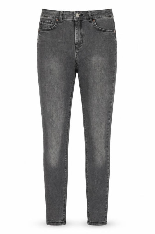 Front view of Denim & Co. women’s grey cotton skinny jeans, size UK 10, 28-inch leg regular zip