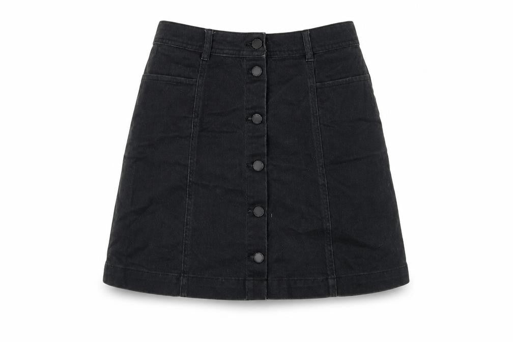 H&M Womens Black Cotton A-Line Skirt Size 8 Button