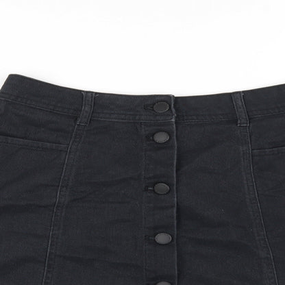 H&M Womens Black Cotton A-Line Skirt Size 8 Button