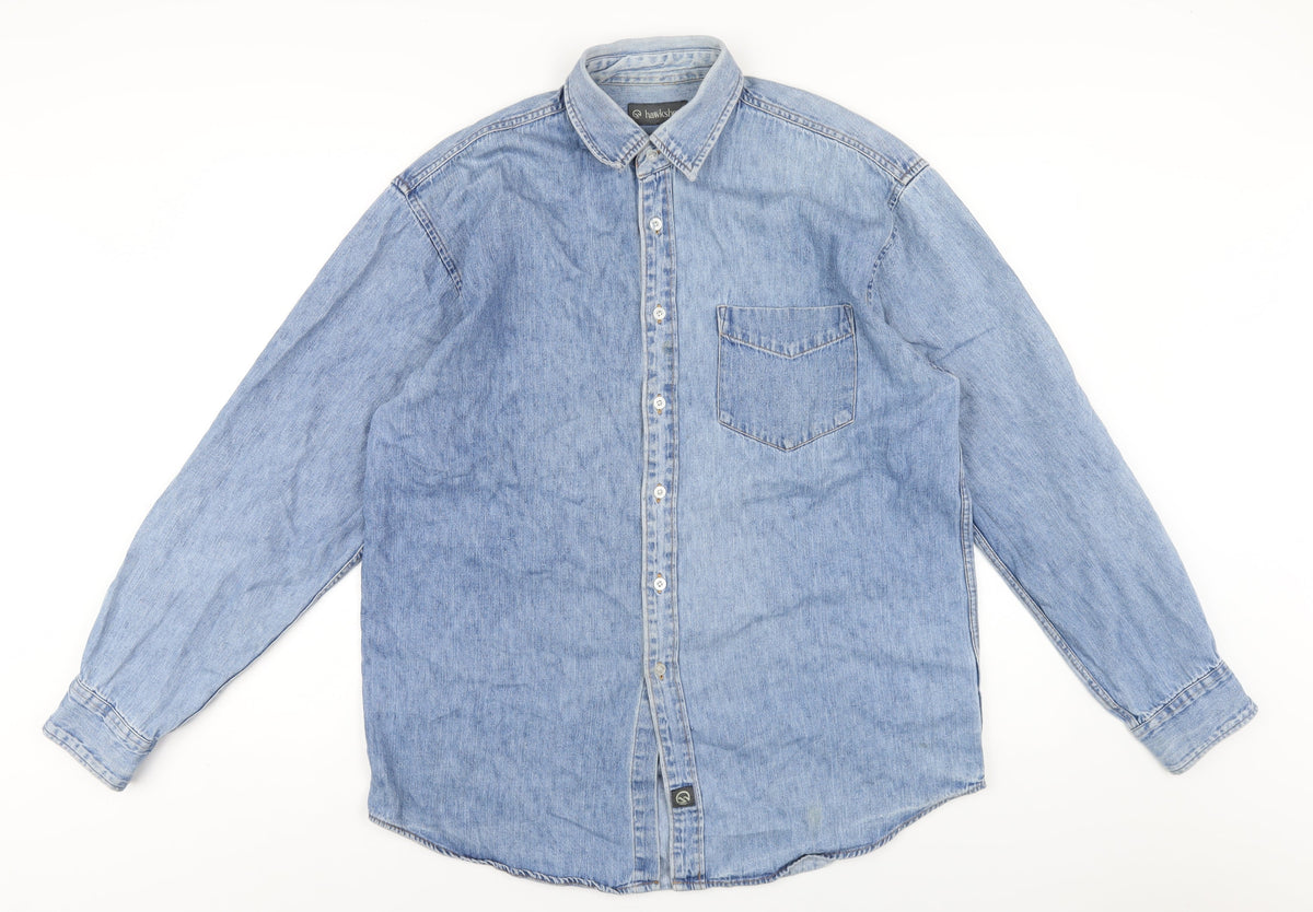 Hawkshead Mens Blue Cotton Button-Up Size M Collared Button
