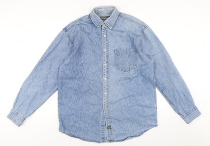Hawkshead Mens Blue Cotton Button-Up Size M Collared Button