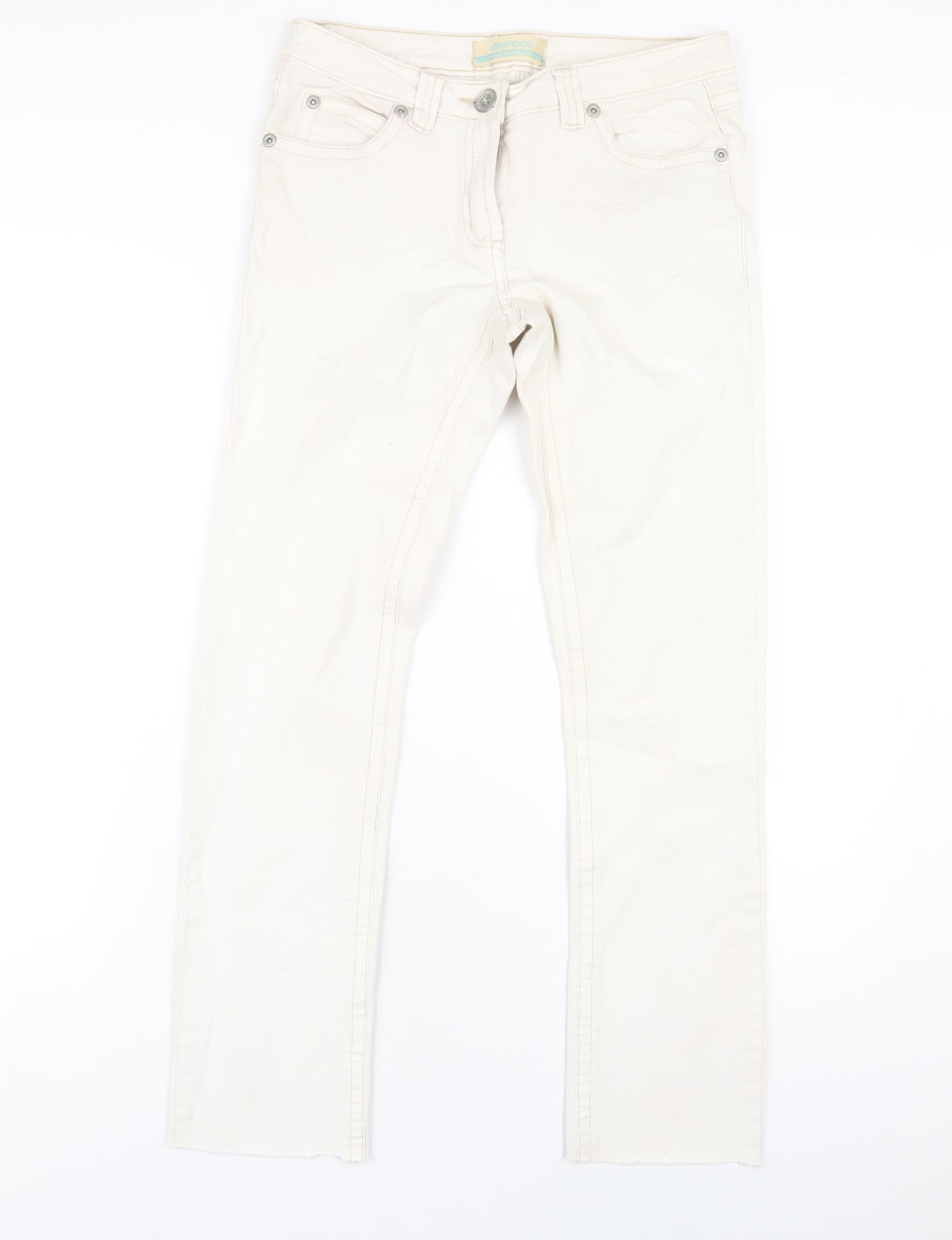 Drainpipe Womens Ivory Cotton Straight Jeans Size 10 L29 in Regular Zip