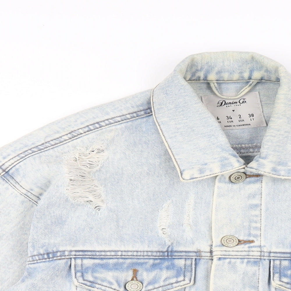 Denim & Co. Womens Blue Jacket Size 6 Button