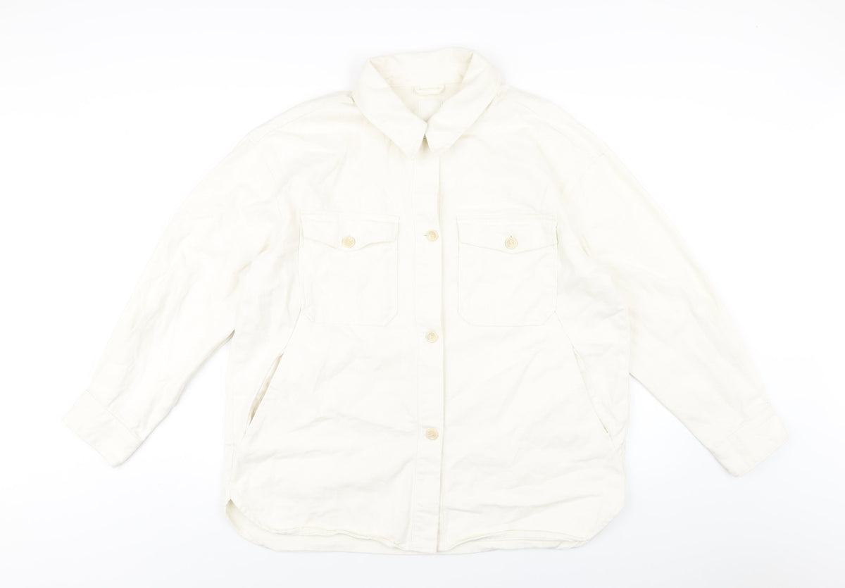 H&M Mens Ivory Cotton Button-Up Size M Collared Button