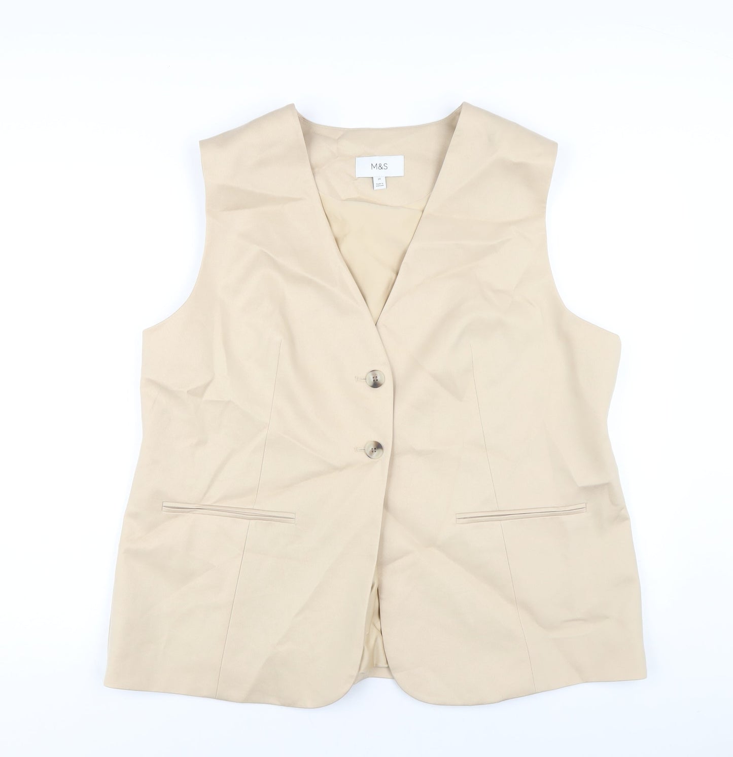 Marks and Spencer Womens Beige Polyester Jacket Suit Waistcoat Size 20