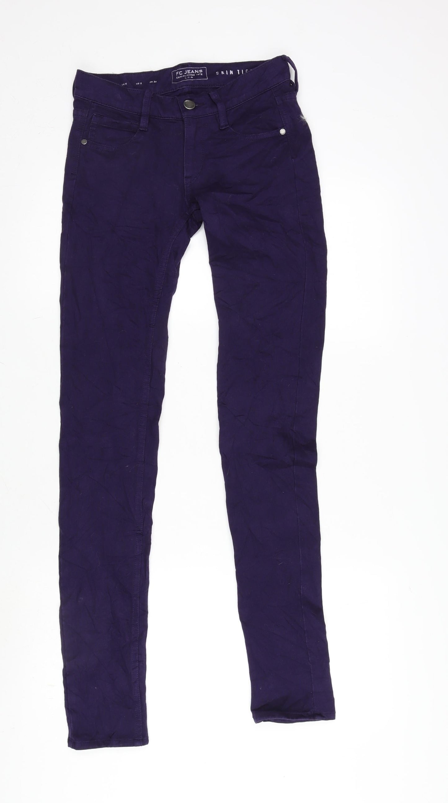 FC Jeans Womens Purple Cotton Blend Tapered Jeans Size 6 L31.5 in Regular Zip