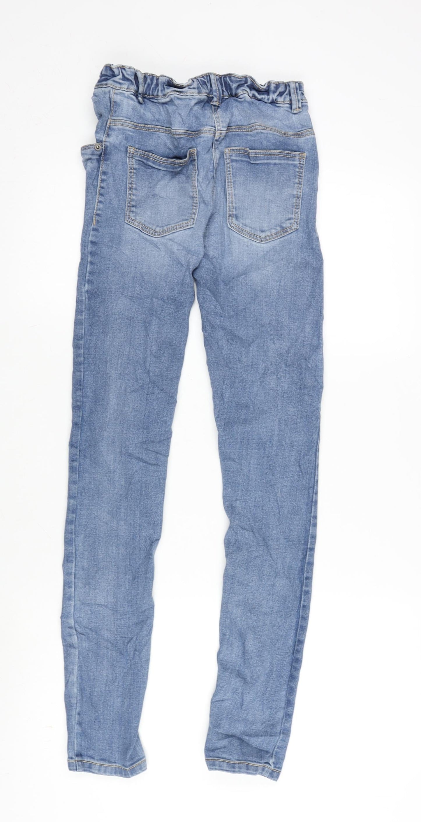 TU Girls Blue Cotton Tapered Jeans Size 14 Years L29 in Regular Zip - Distressed