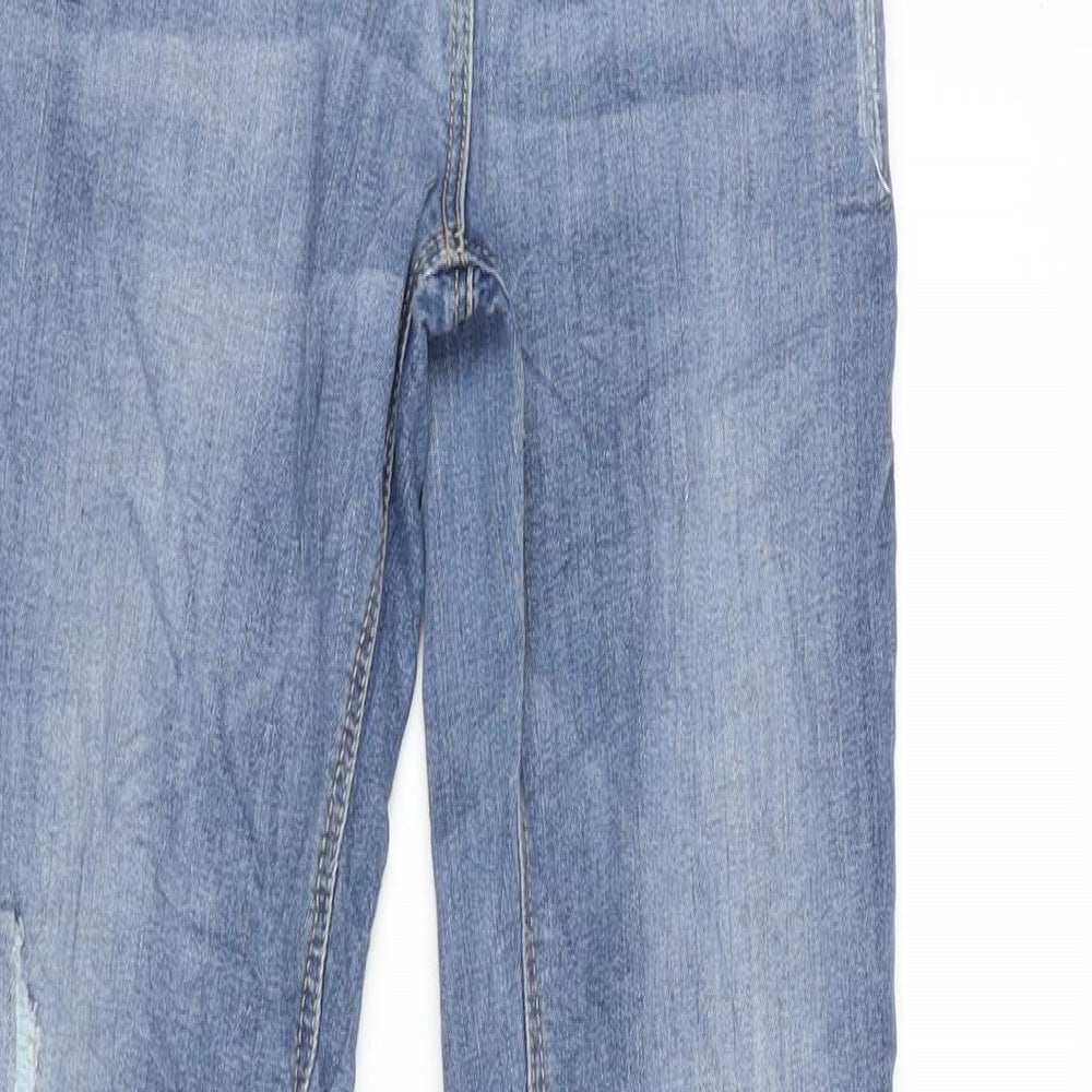 TU Girls Blue Cotton Tapered Jeans Size 14 Years L29 in Regular Zip - Distressed