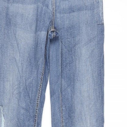 TU Girls Blue Cotton Tapered Jeans Size 14 Years L29 in Regular Zip - Distressed