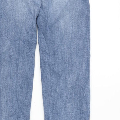 TU Girls Blue Cotton Tapered Jeans Size 14 Years L29 in Regular Zip - Distressed