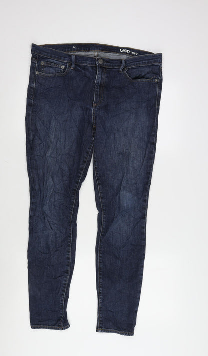 Gap 1969 Womens Blue Cotton Blend Straight Jeans Size 34 in L28.5 in Regular Zip