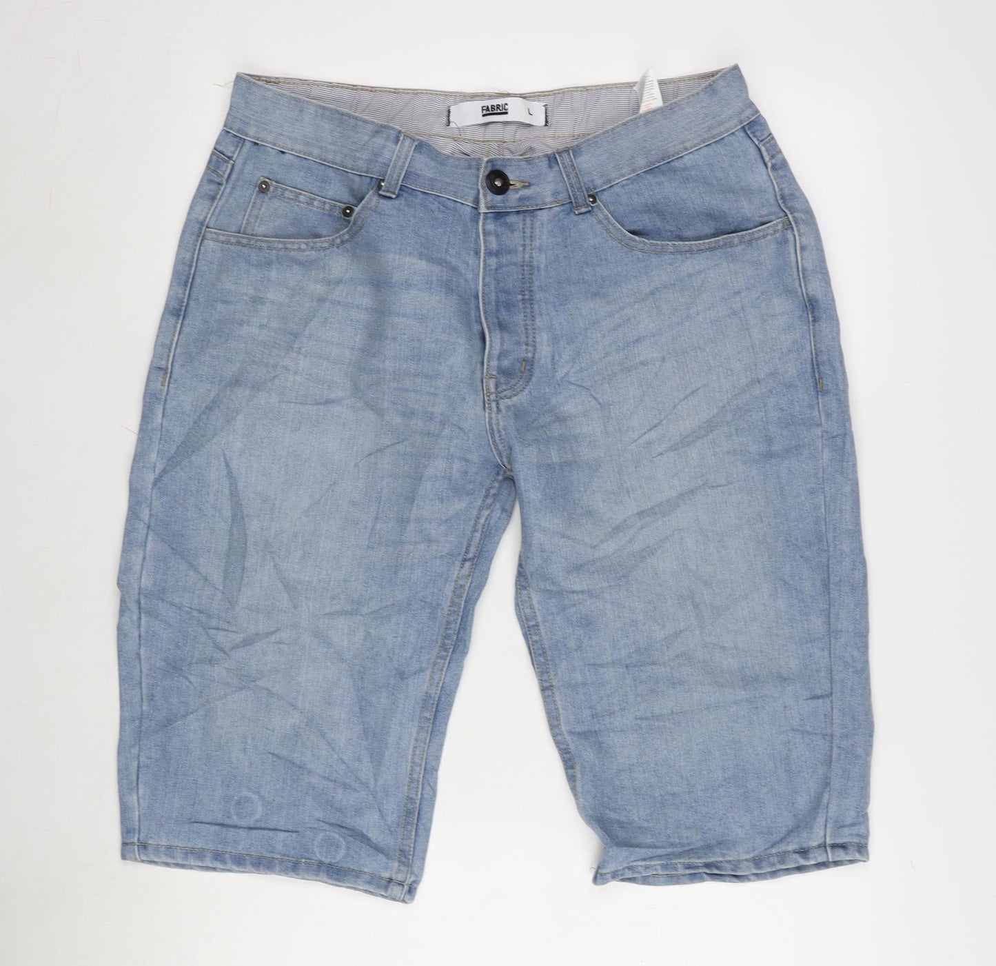 Fabric Mens Blue Cotton Bermuda Shorts Size L L14 in Extra-Slim Zip