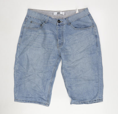 Fabric Mens Blue Cotton Bermuda Shorts Size L L14 in Extra-Slim Zip