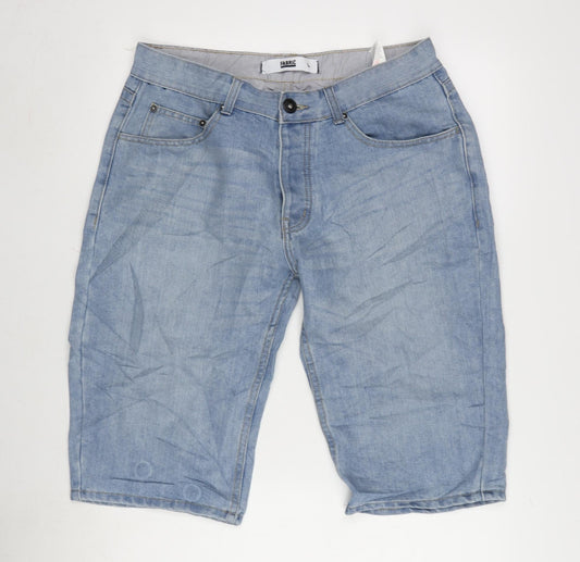 Fabric Mens Blue Cotton Bermuda Shorts Size L L14 in Extra-Slim Zip