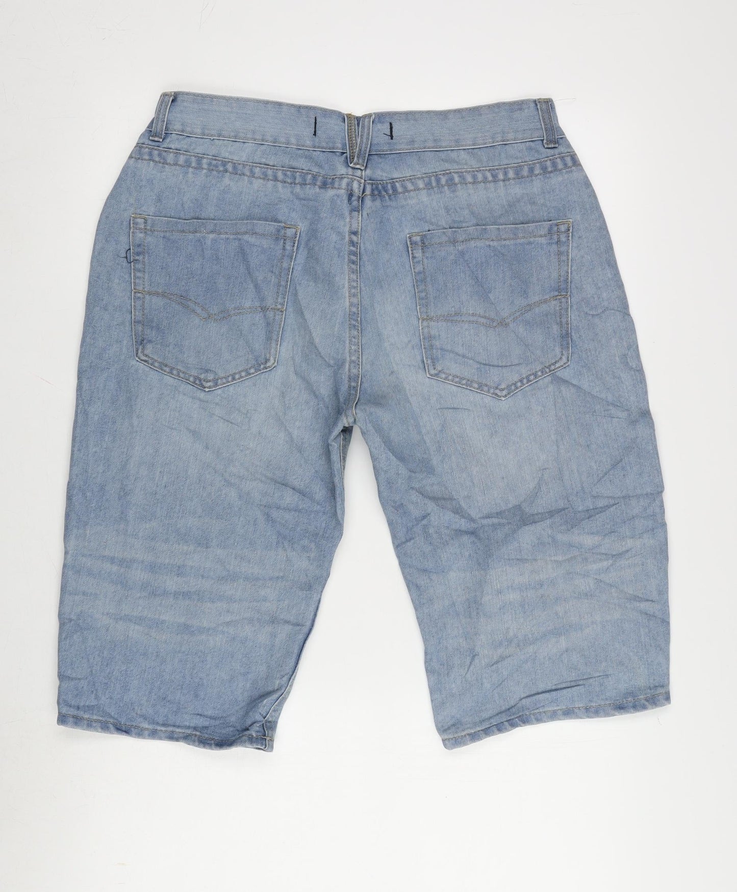 Fabric Mens Blue Cotton Bermuda Shorts Size L L14 in Extra-Slim Zip