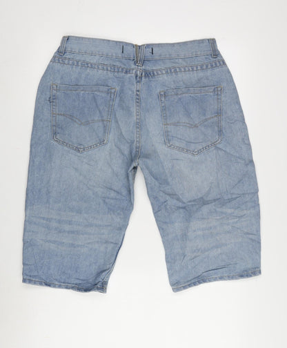 Fabric Mens Blue Cotton Bermuda Shorts Size L L14 in Extra-Slim Zip