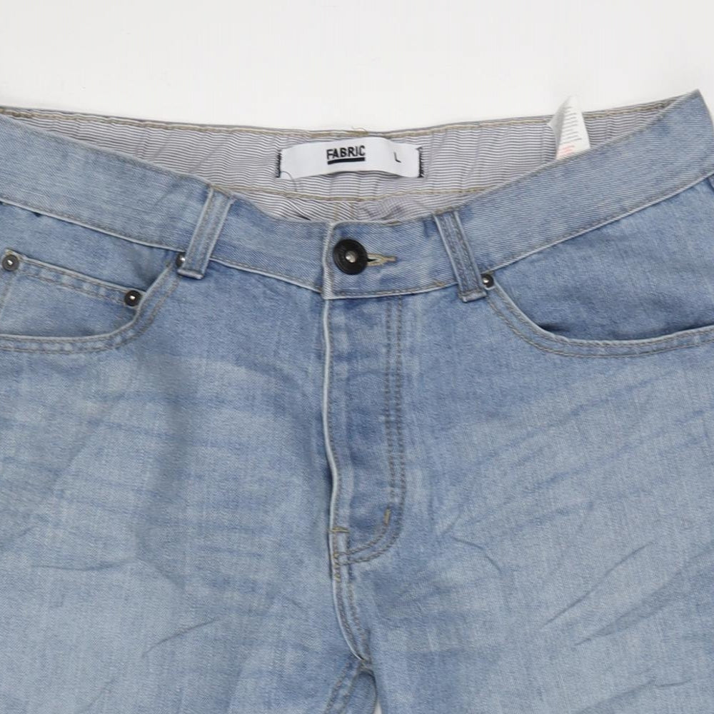 Fabric Mens Blue Cotton Bermuda Shorts Size L L14 in Extra-Slim Zip