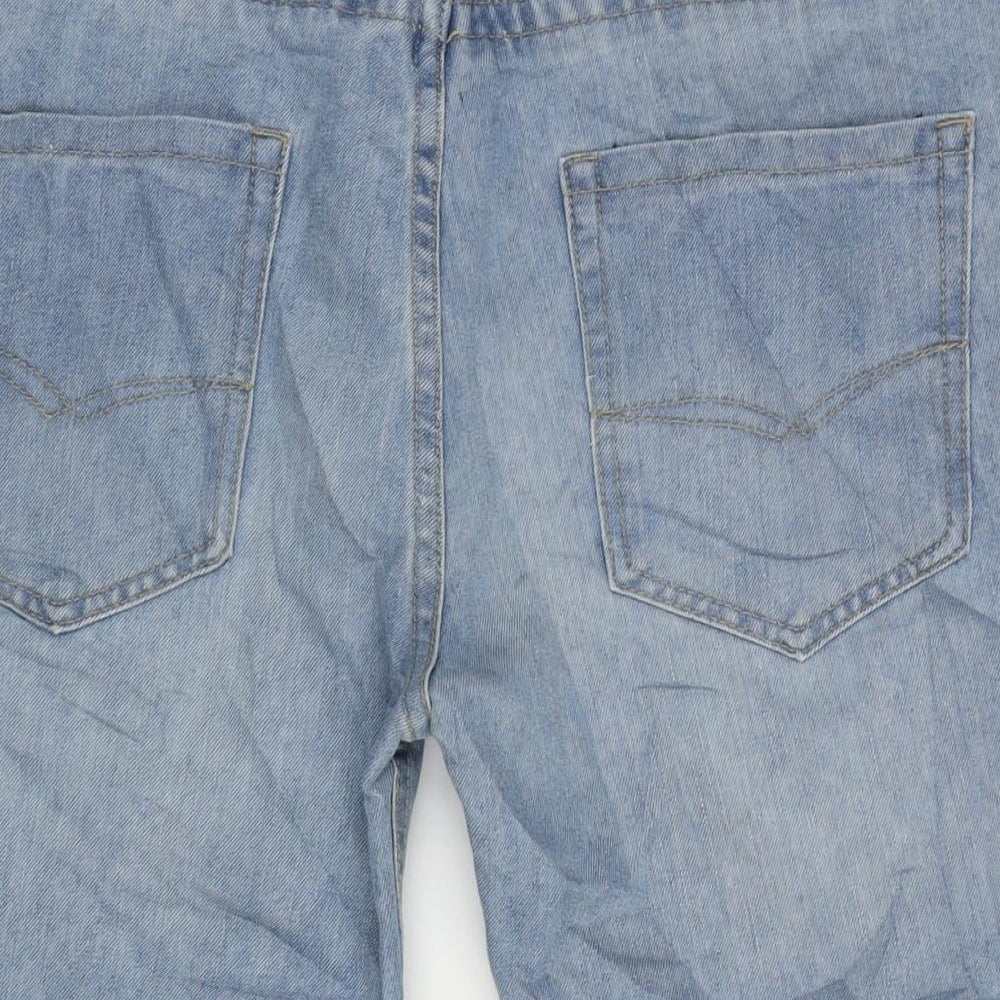 Fabric Mens Blue Cotton Bermuda Shorts Size L L14 in Extra-Slim Zip