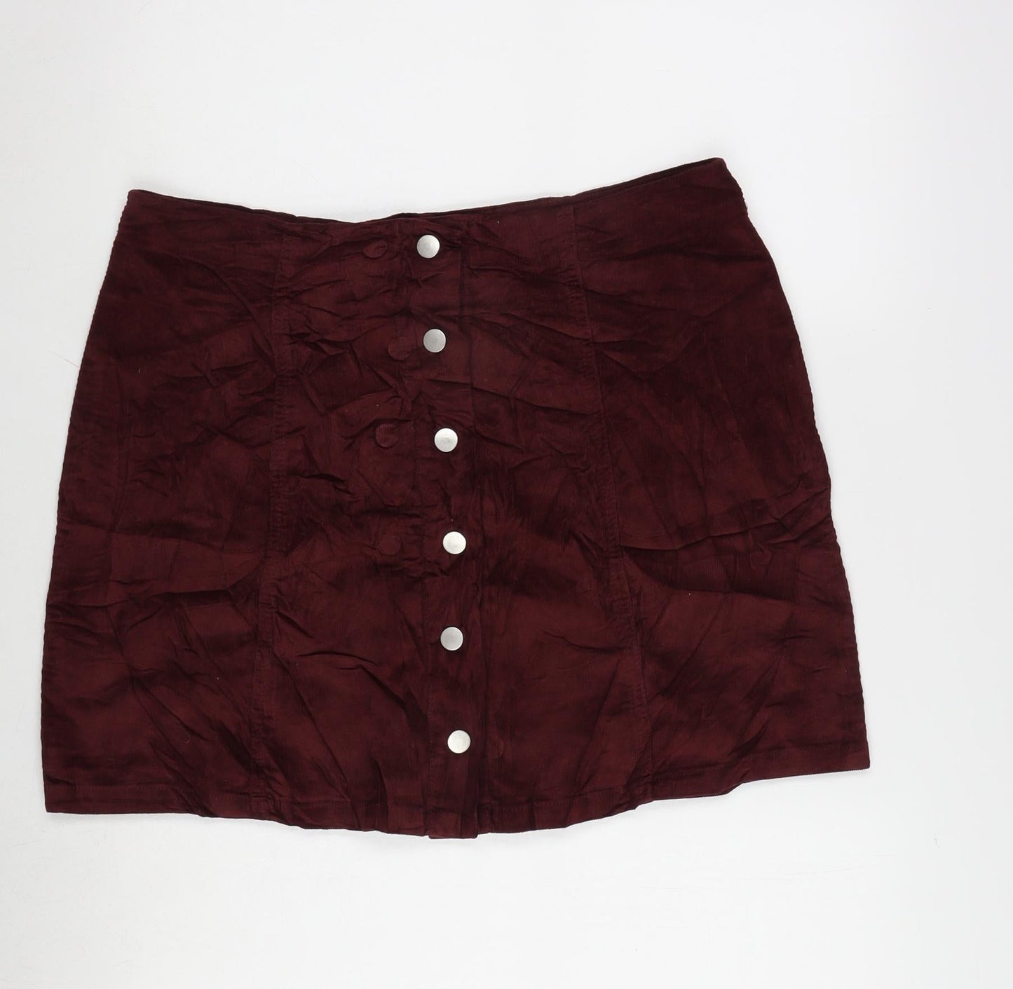 Matalan Womens Red Cotton A-Line Skirt Size 14 Button