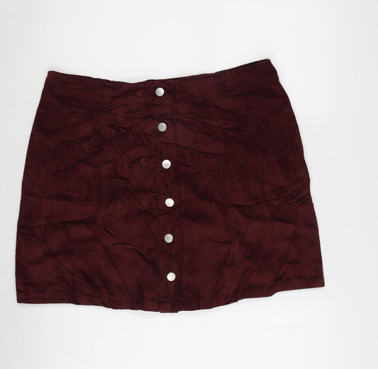 Matalan Womens Red Cotton A-Line Skirt Size 14 Button
