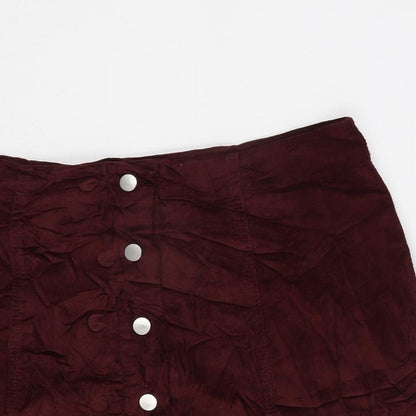 Matalan Womens Red Cotton A-Line Skirt Size 14 Button