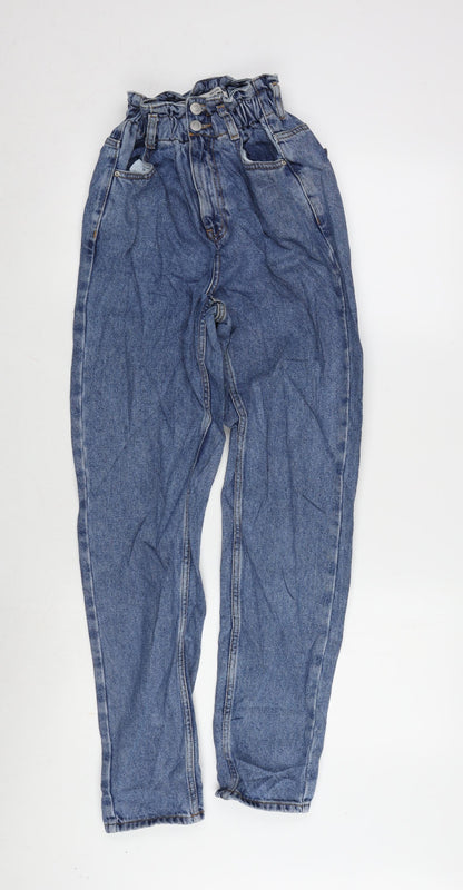 New Look Womens Blue Cotton Blend Straight Jeans Size 6 L28 in Regular Zip - Waisty 22 Inches.