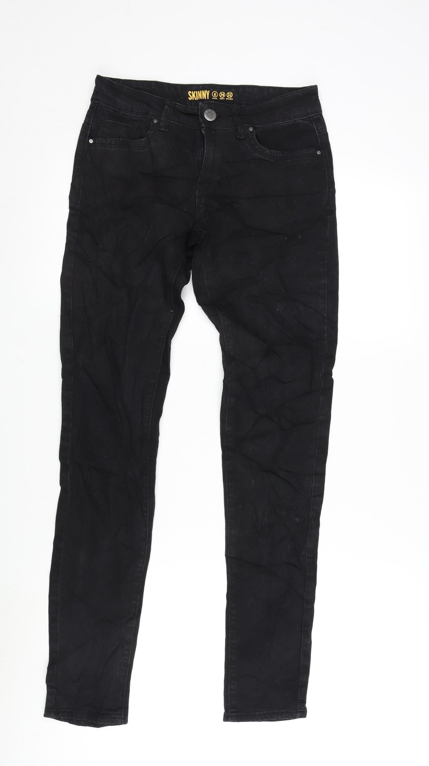 Denim & Co. Womens Black Cotton Blend Tapered Jeans Size 6 L29 in Regular Zip