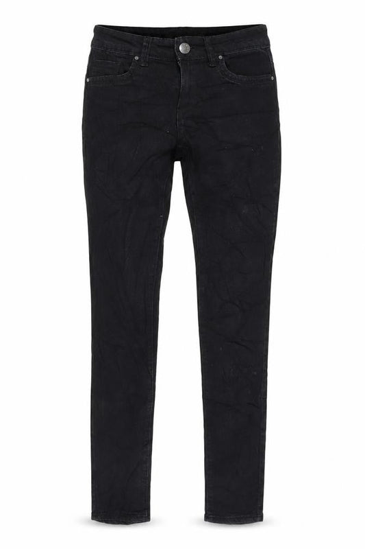 Front view of Denim & Co. women’s black cotton blend tapered jeans, size UK 6, 29-inch leg regular zip