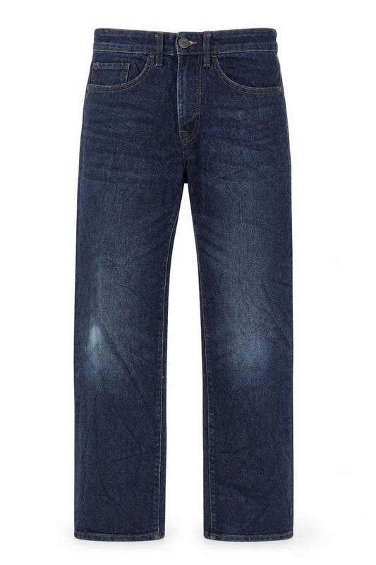 Front view of Easy Denim men’s blue cotton blend straight jeans, size 30, in, 32-inch leg regular zip