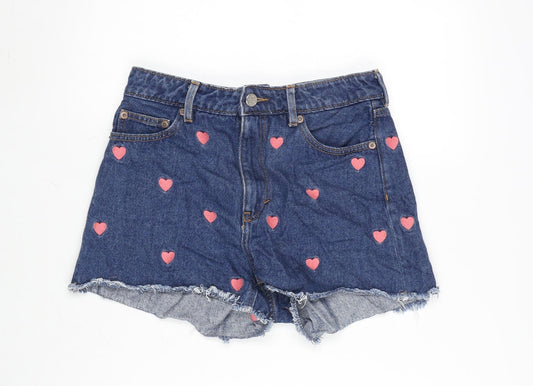 Monki Womens Blue Cotton Cut-Off Shorts Size 29 in Regular Zip