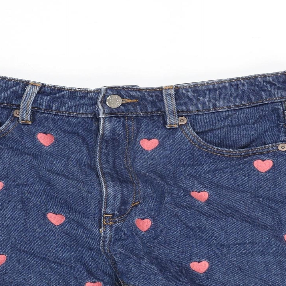 Monki Womens Blue Cotton Cut-Off Shorts Size 29 in Regular Zip