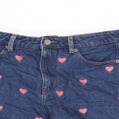 Monki Womens Blue Cotton Cut-Off Shorts Size 29 in Regular Zip